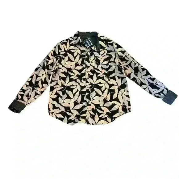 NWT Eighth Avenue Pink & Black Tropical Button Down with Flip Cuffs Size Large - Picture 3 of 7